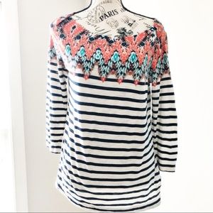 LUCKY BRAND 3/4 SLEEVE BLUE STRIPE SZ MEDIUM